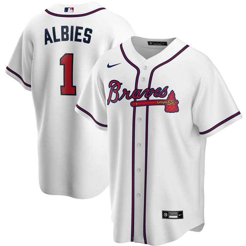 2020 MLB Men Atlanta Braves #1 Ozzie Albies Nike White Home 2020 Replica Player Jersey 1